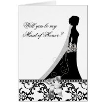 Maid of Honour Cards with Damask Bridal Veil Bow