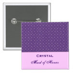 Maid of Honour Purple Polka Dots Custom Name Pinback Buttons