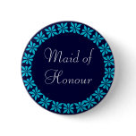 Maid of Honour Turquoise Flowers I.D. Button
