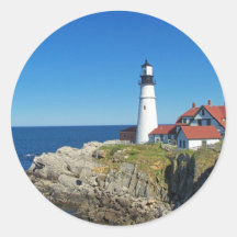 Maine Coastal Lighthouse Round Sticker