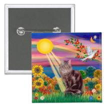 Maine Coon Cat 10 - Autumn Sun Pinback Buttons