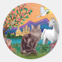 Maine Coon Cat - Fantasy Land Round Sticker