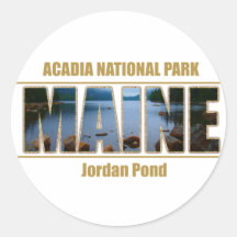 MAINE Picture Font Acadia National Park Round Stickers