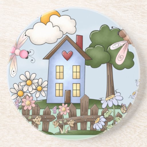 Maison de campagne bleue mignonne au soleil dessous de verre