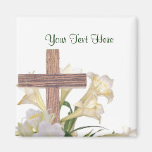 Majestic Easter Lilies & Wooden Cross Magnet