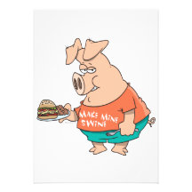 make mine swine funny pigging out pig hog cartoon invitation