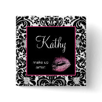 Make up artist Damask Name Tag Button Brooch pink