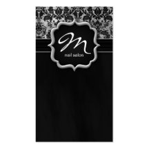 Makeup Artist Business Card Damask Silver Black