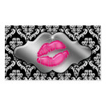 Makeup Artist Business Cards Pink Lips Damask Silv