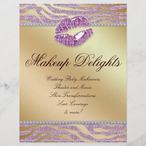 Makeup Flyer Hair Salon Zebra Sparkle Pink Gold
