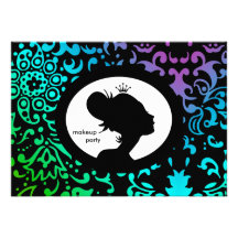 Makeup Party Invitation Crown Tiara Woman Blue
