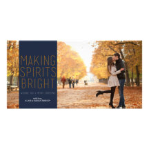 Making Spirits Bright - Navy and Fuschia Personalized Photo Card