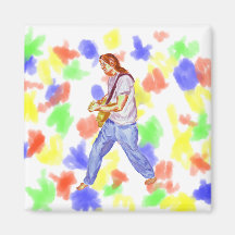 Male acoustic guitar player jeans feet apart refrigerator magnets