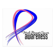 Male Breast Cancer Awareness Grunge Ribbon Postcards