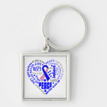 Male Breast Cancer Awareness Heart Words Key Chains