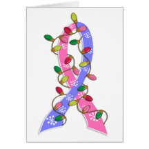 Male Breast Cancer Christmas Lights Ribbon Card