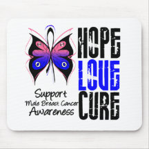 Male Breast Cancer Hope Love Cure (Grunge) Mouse Mats