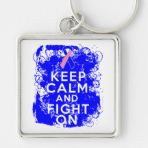 Male Breast Cancer Keep Calm and Fight On Keychains