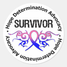 Male Breast Cancer Survivor Tribal Ribbon Round Stickers