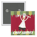 Male chef pantaloons giant fork name badge buttons