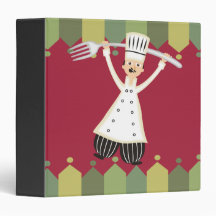 Male chef pantaloons giant fork recipe binder