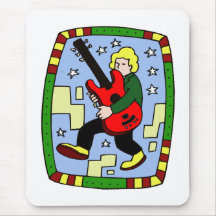 Male figure carrying red bass graphic mousepads