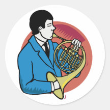 Male French Horn Player Blue Suit Pink Background Stickers