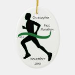 Male Marathon Runner Green Ribbon Ornament