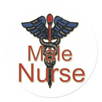 Male Nurse with Caduceus Round Stickers