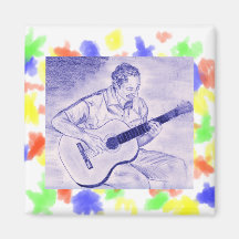 Male playing acoustic guitar while sitting Purple Refrigerator Magnet