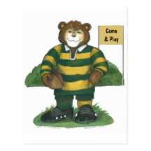 Male Rugby Bear in Green and Gold Post Cards