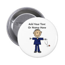 Male Stick Figure Nurse Aid T-shirts and Gifts Pin
