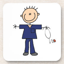 Male Stick Figure Nurse - Blue Coaster