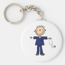 Male Stick Figure Nurse - Blue Keychains