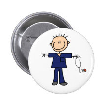 Male Stick Figure Nurse - Blue Pinback Button