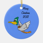 Mallard Duck Cartoon Flying Christmas Tree Ornament