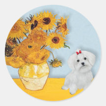 Maltese 8 pup - Sunflowers Sticker