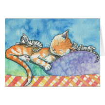 Mama and the Twins Cats Card by Molly Harrison