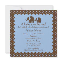 Mama & Baby Elephant Boy Baby Shower Custom Announcement