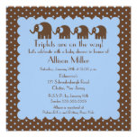Mama & Triplet Baby Elephants Boy Baby Shower Custom Invitations