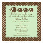 Mama & Triplets Elephant Baby Shower Custom Invitation