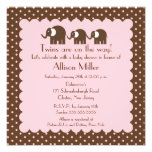 Mama & Twin Girls Baby Elephant Baby Shower Custom Invite