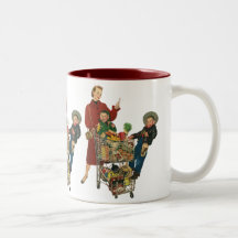 Maman vintage avec ses enfants dans l'épicerie de  mug