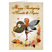 Mamaw & Papaw - Thanksgiving Card - Cute Little Pu