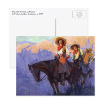 Man and Woman on Horses, Anderson, Vintage Cowboys Post Cards