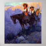 Man and Woman on Horses, Anderson, Vintage Cowboys Print