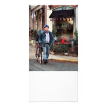 Man Crossing Street With Bicycle Photo Card Template