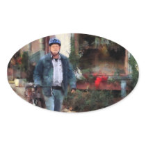 Man Crossing Street With Bicycle Stickers