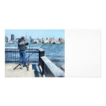 Man Fishing Off Hoboken Pier Photo Card