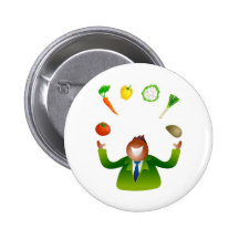 Man Juggling Vegetables Button